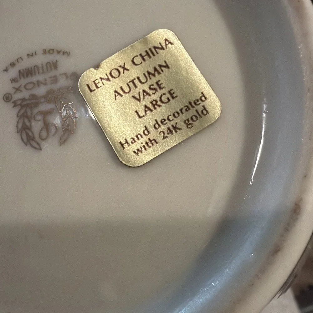 Vtg Y2K Lenox China Large Autumn Vase Hand Decorated With 25K Gold  8